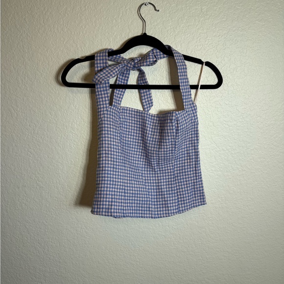 Reformation Malika Linen Top stellar check - Picture 2 of 8